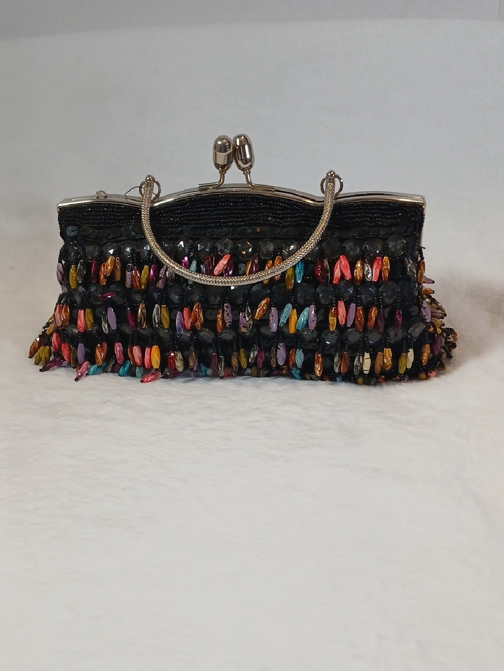 Moni Couture Black Beaded Multicolor Sequin Evening Clutch Bag
